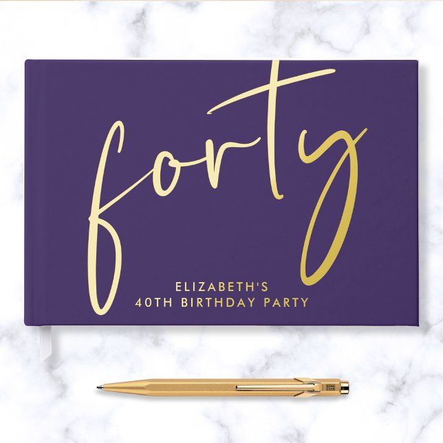Chic Script Purple 40th Birthday Party Guest Book (Creator Uploaded)