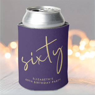 Chic Script Purple 60th Birthday Party Can Cooler