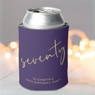Chic Script Purple 70th Birthday Party Can Cooler