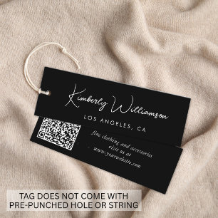 Chic Script QR Code Black Clothing Hang Tag