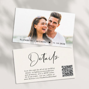 Chic Script QR Code Cream Wedding Details Enclosure Card