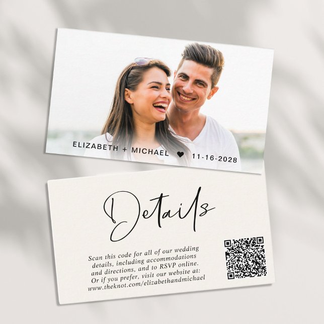 Chic Script QR Code Cream Wedding Details Enclosure Card (Creator Uploaded)