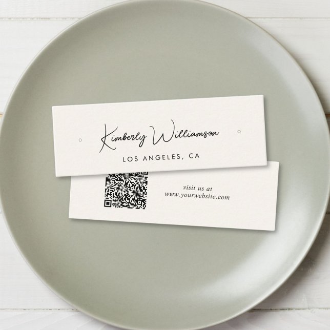 Chic Script QR Code Earring Cream Display Card (Empower your name in our signature script as your logo and brand identity)