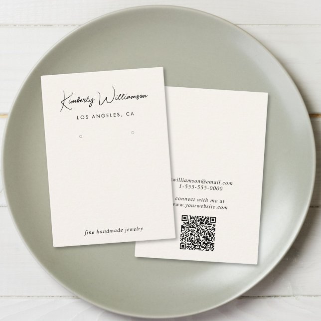 Chic Script QR Code Earring Cream Display Card (Empower your name in our signature script as your logo and brand identity)