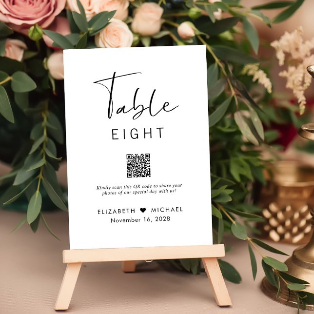 Chic Script QR Code Wedding Reception Table Number (Creator Uploaded)