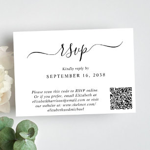 Chic Script QR Code Wedding RSVP Card