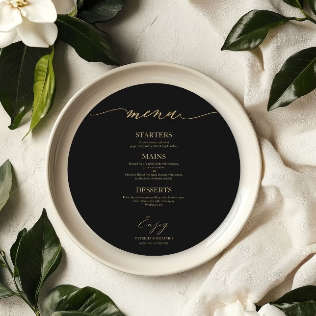 Chic Script Round Wedding Menu Card For Plate (Creator Uploaded)