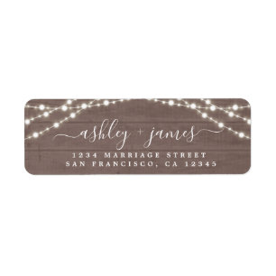 Chic Script Rustic Lights Wedding Return Address