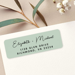 Chic Script Sage Green Wedding Return Address