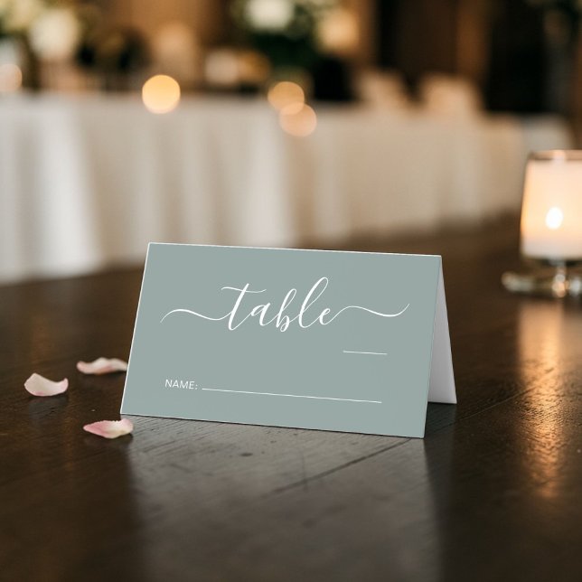 Chic Script Sage Green Wedding Table Number Place Card (Chic Script Sage Green Wedding Table Number Place Card)