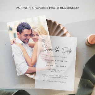 Chic Script Save the Date Vellum Overlay Invitations