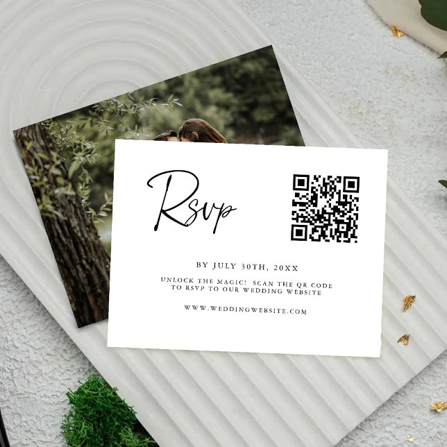 Chic Script Scan to RSVP Wedding Card (Creator Uploaded)