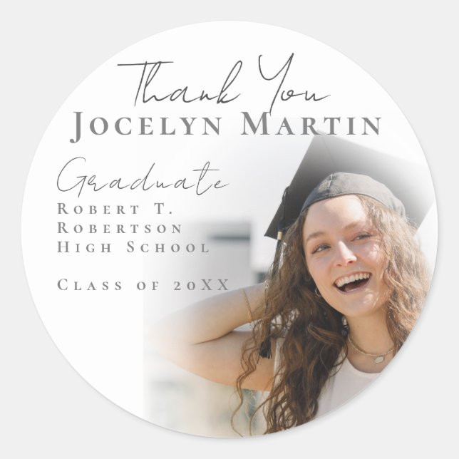Chic Script Sheer Overlay Grad Photo Classic Round Sticker (Front)