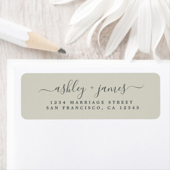Chic Script Silver Green Wedding Return Address (Insitu)