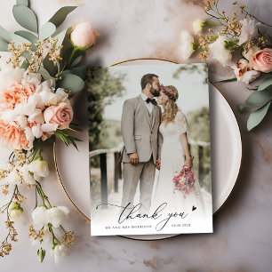 chic script simple photo wedding thank you card