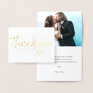 Chic Script Simple Wedding Thank You Photo Foil Card