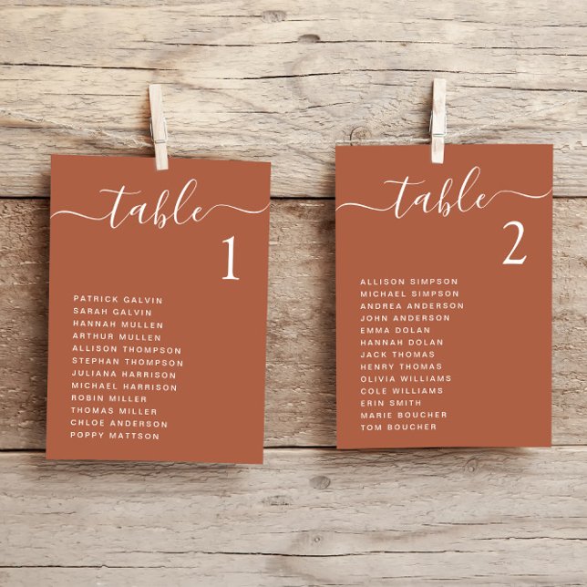 Chic Script Terracotta Wedding Seating Chart Card (Creator Uploaded)