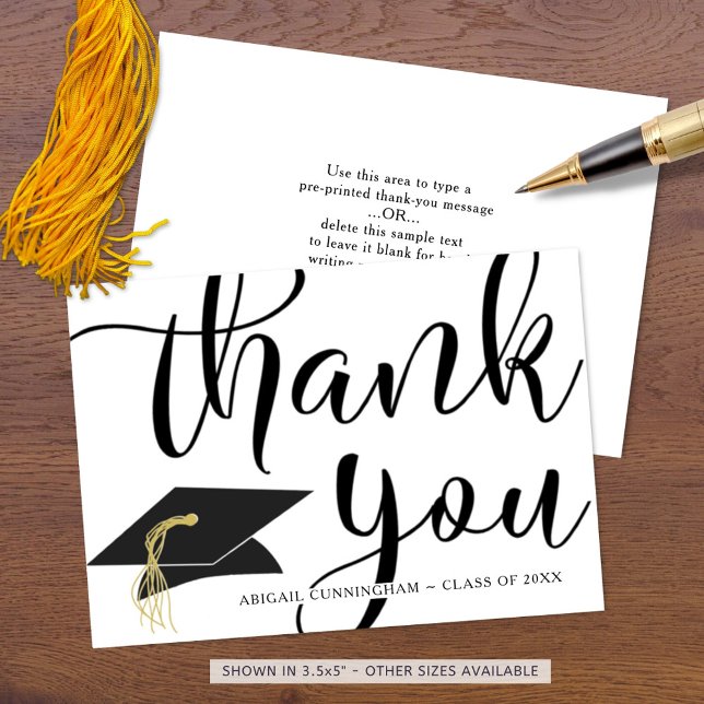 Chic Script THANK YOU Black White Mortarboard Card (Creator Uploaded)