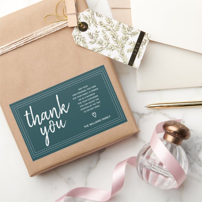 Chic Script Thank You & Personal Message Deep Teal Rectangular Sticker (Gifting)