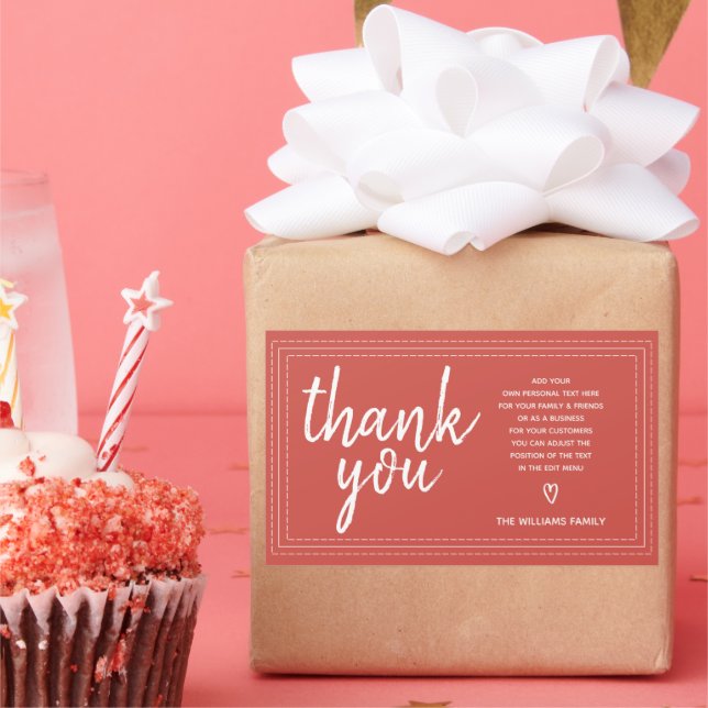 Chic Script Thank You & Personal Message Red Gift  Rectangular Sticker (Party)