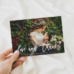 Chic Script Thank You Photo Card<br><div class="desc">Modern White Love and Thanks Script Thank You Card with Custom Text Message on the Back. Perfect for weddings,  birthdays,  graduations and other events.</div>