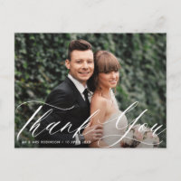 chic script thank you typography wedding card