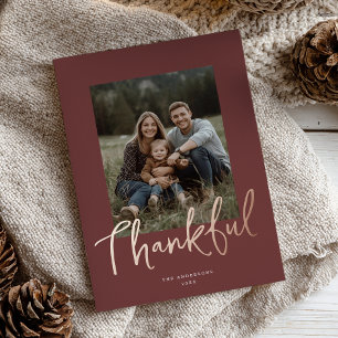 Chic Script Thanksgiving Photo Burgundy Rose Gold