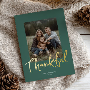 Chic Script Thanksgiving Photo Dark Green Gold