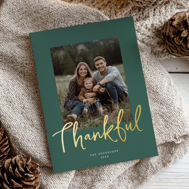Chic Script Thanksgiving Photo Dark Green Gold  (Creator Uploaded)