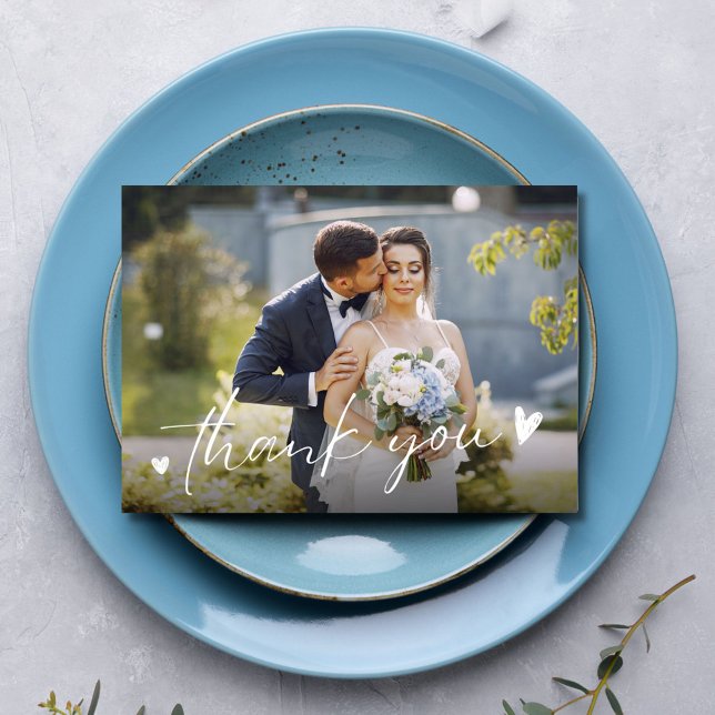 Chic Script Two Photo Wedding Thank You  Card (Chic Script Two Photo Wedding Thank You Card)