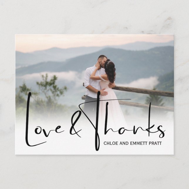 Chic Script Two Photo Wedding Thank You Postcard (Front)