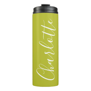 Chic Script Typography Personalised Chartreuse  Thermal Tumbler