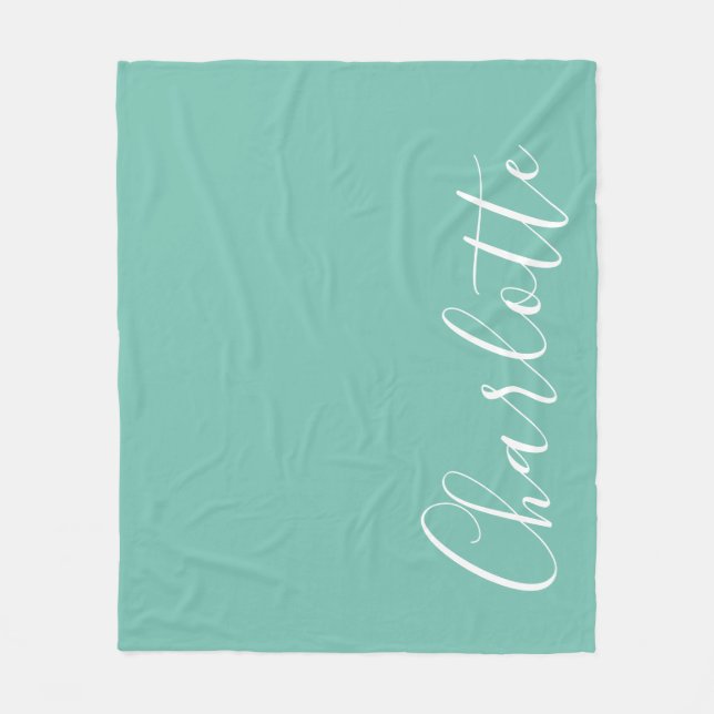 Chic Script Typography Personalised Modern Teal  Fleece Blanket (Front)