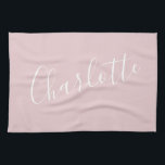 Chic Script Typography Personalised Name | Pink  Tea Towel<br><div class="desc">Chic Script Typography Personalised Pink Kitchen Towel</div>