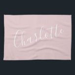 Chic Script Typography Personalised Name | Pink  Tea Towel<br><div class="desc">Chic Script Typography Personalised Pink Kitchen Towel</div>