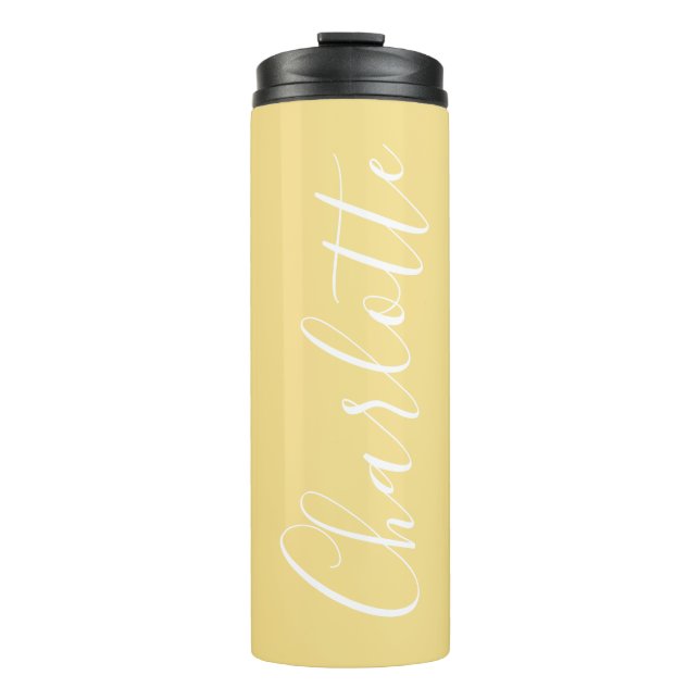 Chic Script Typography Personalised Name Yellow Thermal Tumbler (Front)