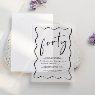 Chic Script Wavy Frame 40th Birthday Party Vellum Invitations