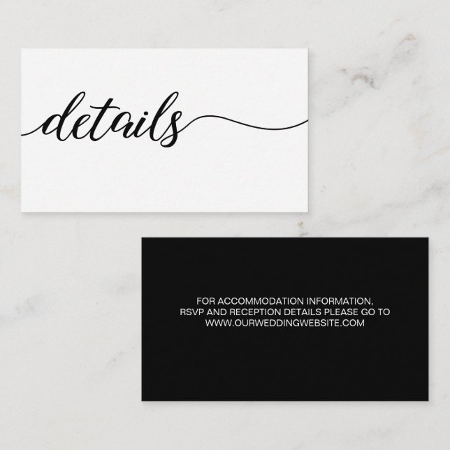 Chic Script Wedding details black and white Enclosure Card (Front/Back)