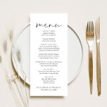 Chic Script Wedding Menu<br><div class="desc">Chic menu for your wedding reception,  engagement party,  rehearsal dinner and other celebrations featuring "menu" in a modern script,  your customised menu in simple typography,  and your first names and event date in elegant serif typography.</div>