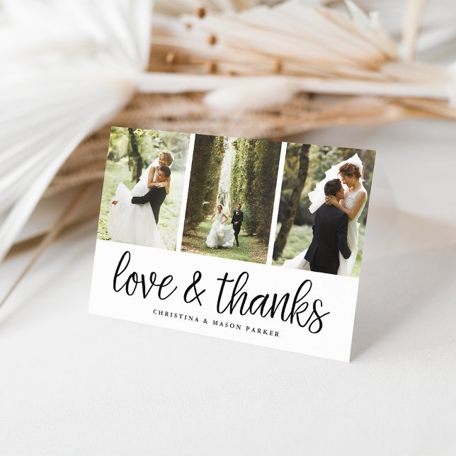 Chic Script | Wedding Photo Collage Thank You Card (Creator Uploaded)
