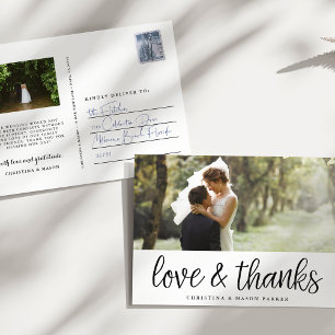 Chic Script Wedding Photo Thank You Postcard