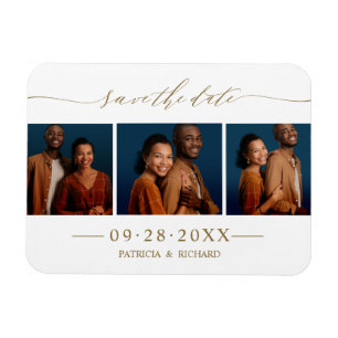 Chic Script Wedding Save The Date 3 Photo Collage Magnet