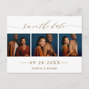 Chic Script Wedding Save The Date 3 Photo Collage Postcard