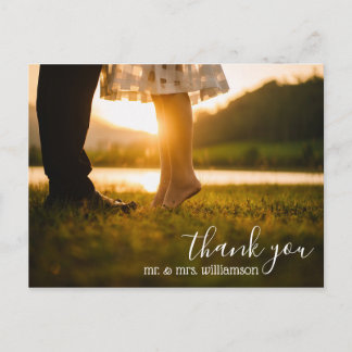chic script wedding thank you photo postcard