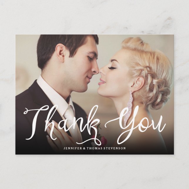 Chic Script Wedding Thank You Postcard (Front)