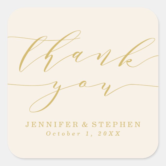 Chic Script | Wedding Thank You Square Sticker (Front)