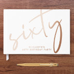Chic Script White 60th Birthday Party Rose Gold Guest Book<br><div class="desc">An chic guestbook for her 60th birthday party featuring genuine rose gold foil,  "sixty" in an elegant oversized script and her name in simple lettering. Personalise the title on the spine and change the foil colour to silver or gold if desired.</div>