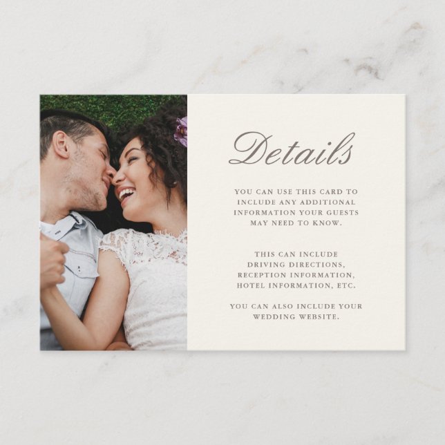 Chic Script Yellow Wedding Details Photo Enclosure Card (Front)