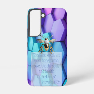 Chic Scripture Blue Mauve Honeycomb Gold Bee Samsung Galaxy Case