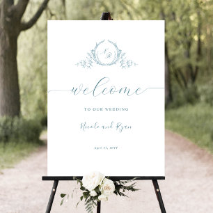Chic Sea Glass Blue Monogram Wedding Welcome Sign